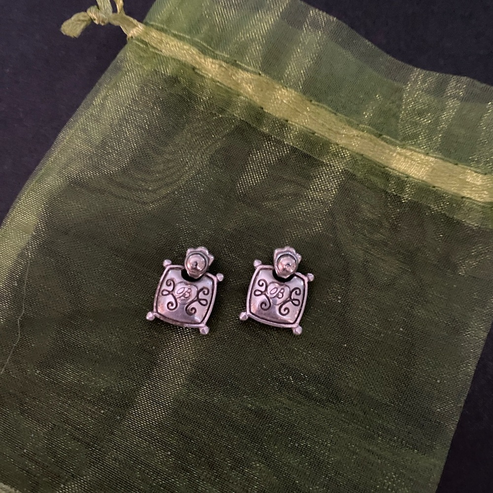 Vintage Brighton Nicky Silver Tone Square Pierced Etched Earrings 3/4” L